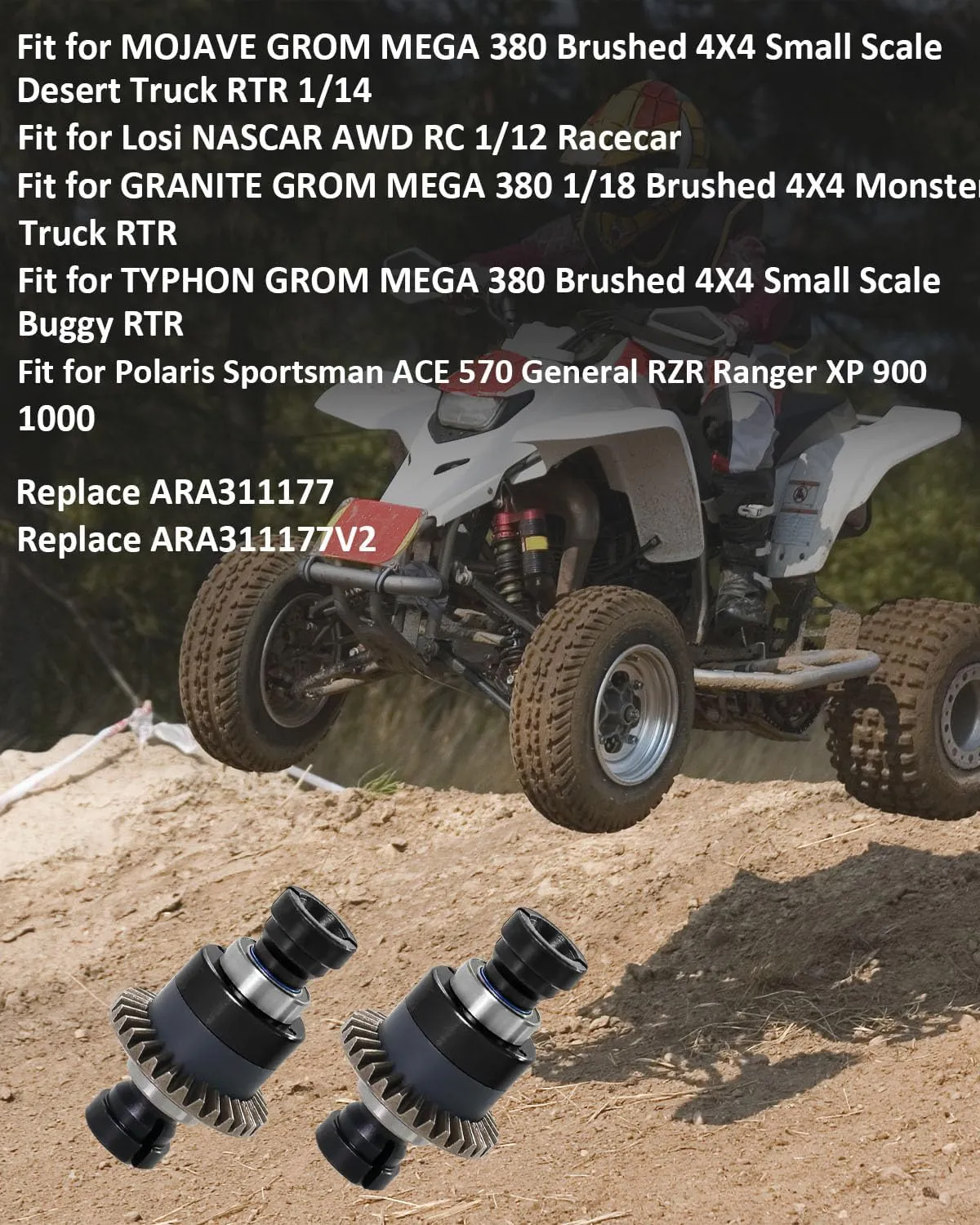 Upgraded Aluminum Alloy Steel Assembled Differential 30T 0.8Mod V2 Fit for 1/18 ARRMA GROM Typhon Granite GROM Mini Mojave GROM 2S RC Cars, 2Pcs (Black)