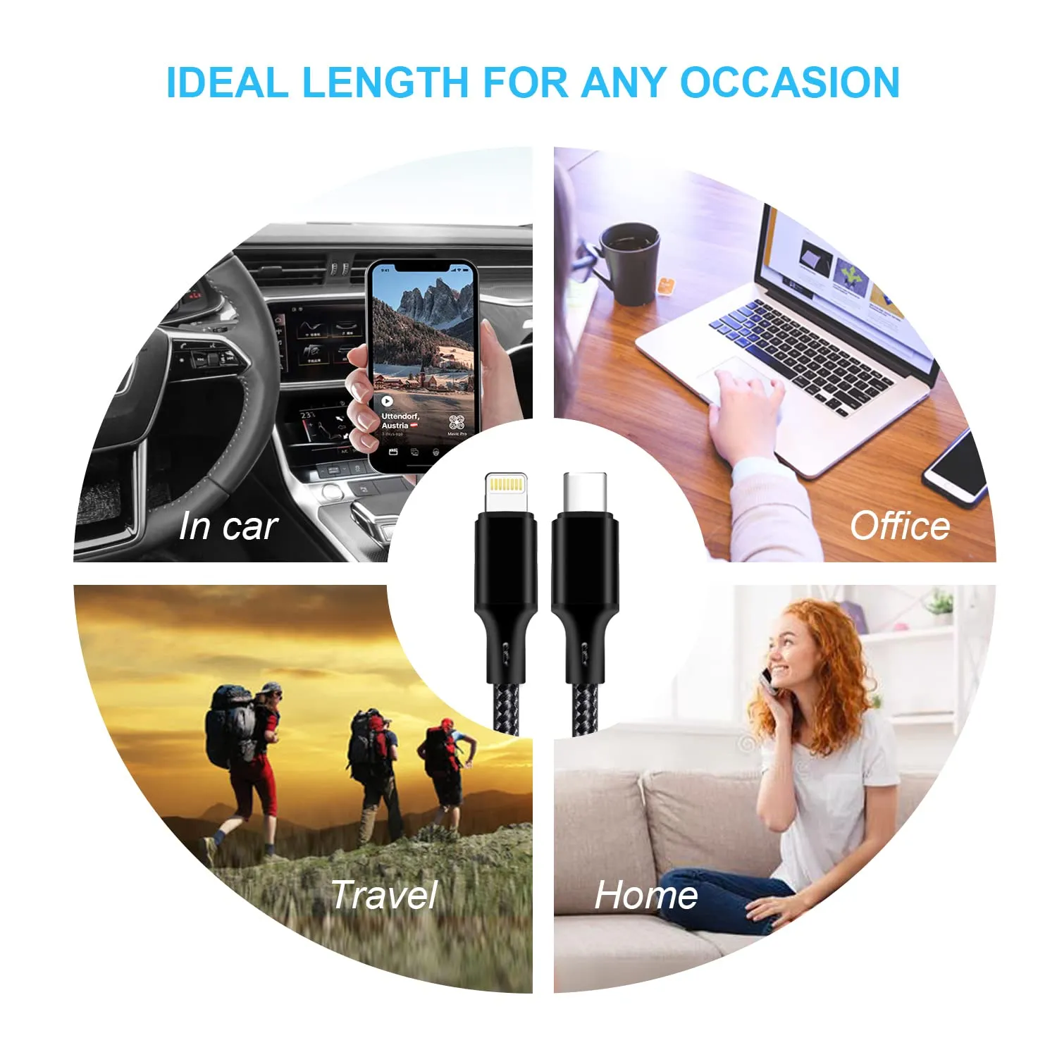 USB C to Lightning Cable 5 Pack 3/3/6/6/10FT iPhone Charger Apple MFi Certified Power Delivery Fast Charging Cord Compatible with iPhone 14/13/12/11/XS/XR/X/8 - Black