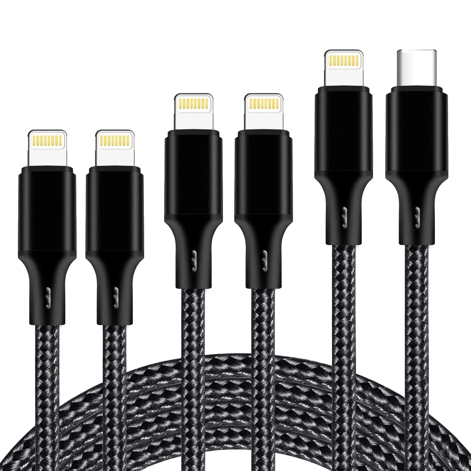 USB C to Lightning Cable 5 Pack 3/3/6/6/10FT iPhone Charger Apple MFi Certified Power Delivery Fast Charging Cord Compatible with iPhone 14/13/12/11/XS/XR/X/8 - Black