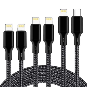 USB C to Lightning Cable 5 Pack 3/3/6/6/10FT iPhone Charger Apple MFi Certified Power Delivery Fast Charging Cord Compatible with iPhone 14/13/12/11/XS/XR/X/8 - Black