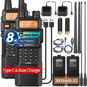 UV-5R 8W New Ver. Ham Radio Long Range UV5R Handheld Walkie Talkies USB-C Rechargerable 3800mAh Battery Copy Frequency M-5R 5RX Two Way Radio Programming Cable for Hunting Survival Gear,2 Pack