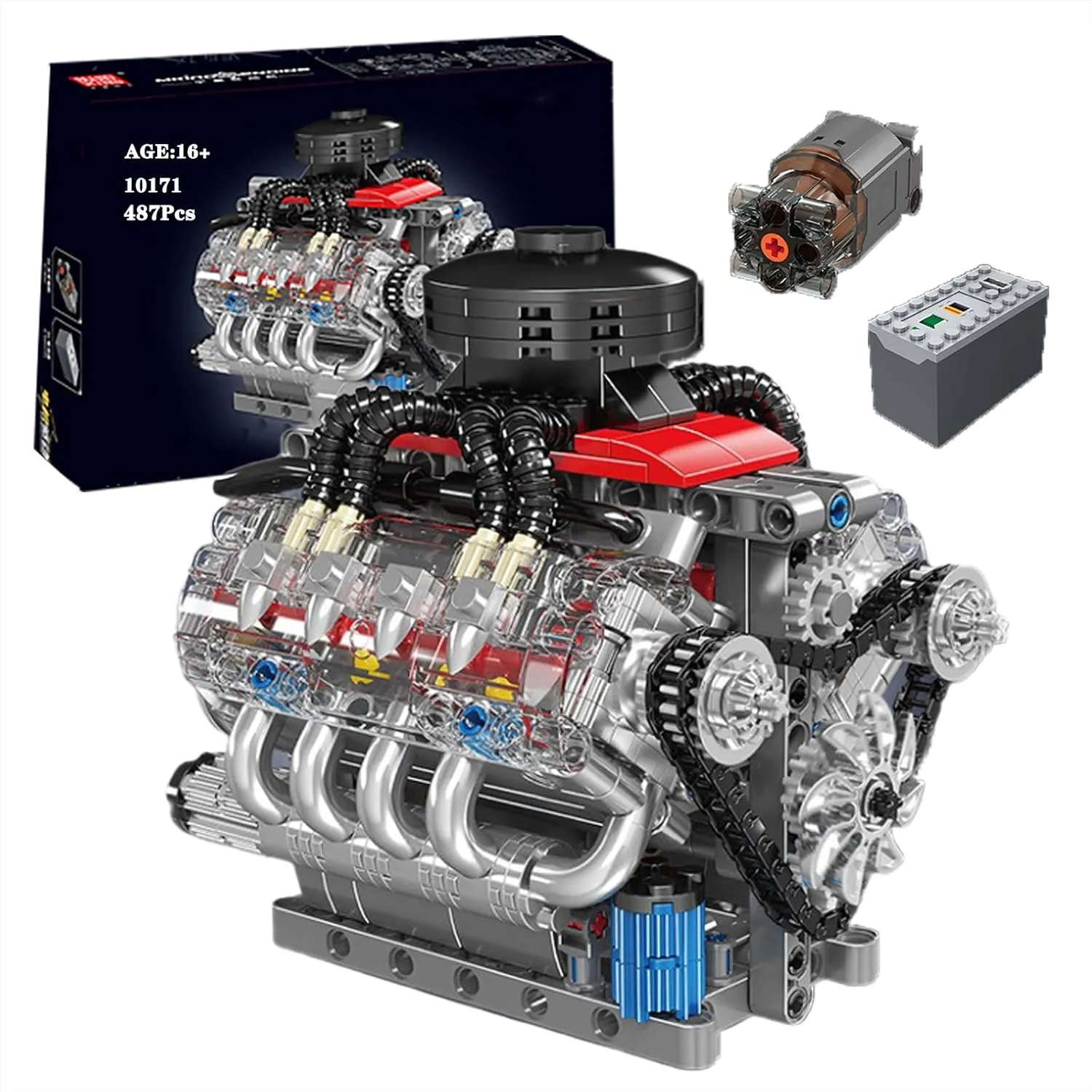 V8 Engine Model Building Kit That Runs - Build Your Own V8 Model Engine for Adults, Dynamic Engine Building Blocks with Motor, DIY STEM Mechanical Science Education Toy Gift Decor,487 PCS