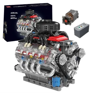 V8 Engine Model Building Kit That Runs - Build Your Own V8 Model Engine for Adults, Dynamic Engine Building Blocks with Motor, DIY STEM Mechanical Science Education Toy Gift Decor,487 PCS