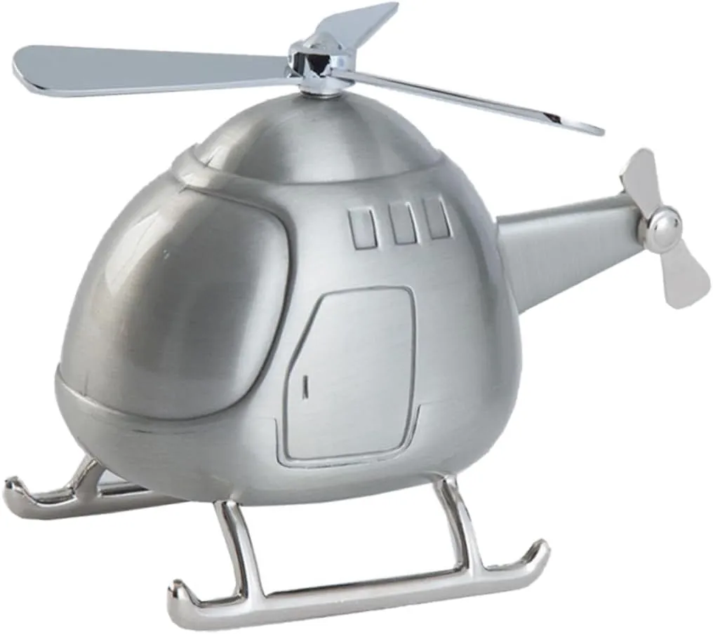 Vaguelly Mini Silver Piggy Bank Helicopter Design Coin Organizer for Kids Savings Box for Home