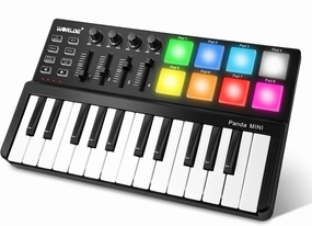 Vangoa MIDI Keyboard Controller 25 Keys, Worlde Panda MINI USB Midi Keyboard with Drum Pads, Beat Maker Machine Pad, Black