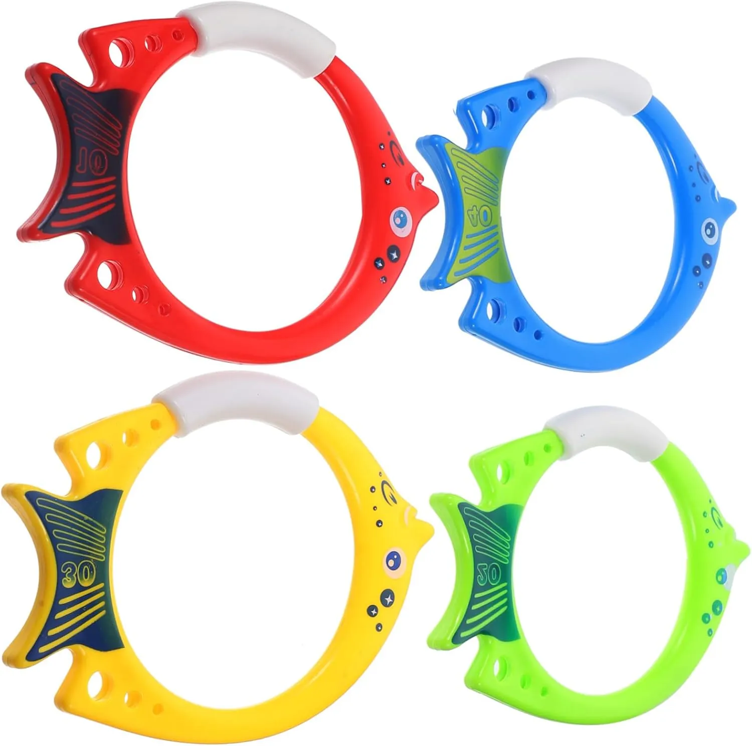 VANZACK 4pcs Fish Shape Dive Rings for Boys and Girls Pool Time Dive Toys Swim Lesson Training Rings Random Color