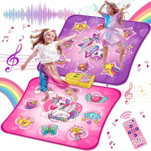 VATOS Double Dance Mat for Girls - 4 Game Modes & 9 Challenge Levels with Adjustable Volume, Led Light & Wireless Bluetooth | Music Play Mat Birthday Gifts Toys for Kids Ages 3 4 5 6 7 8 9  Years Olds