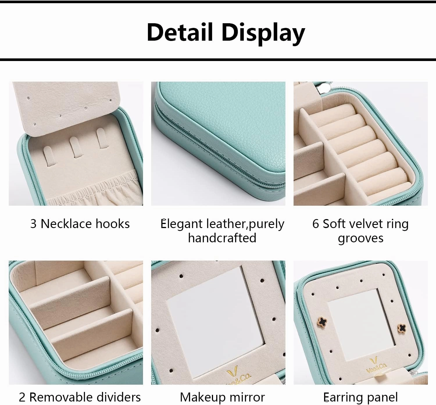 Vee Travel Jewelry Box for Women, Small Jewelry Organizer Travel Portable Jewelry Case Organizer for Earrings Rings Necklaces (4 Pack)