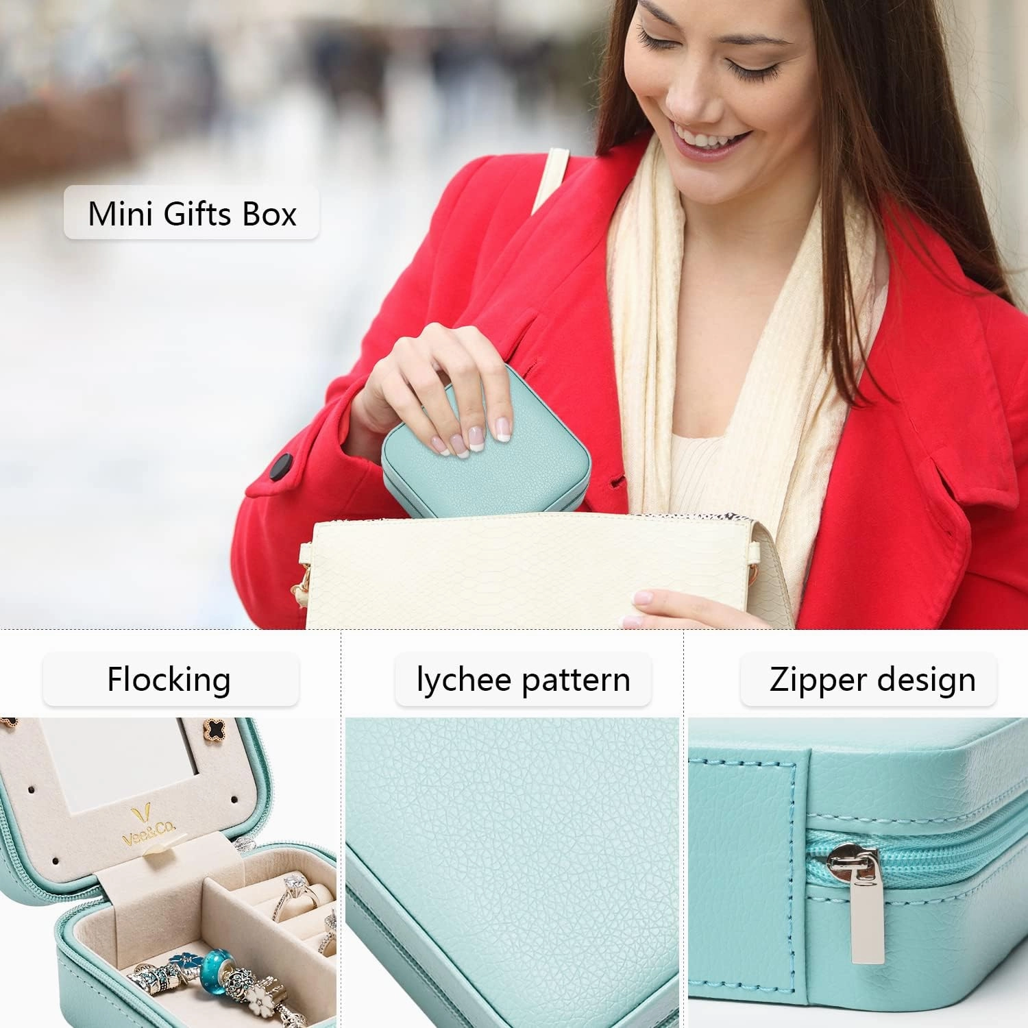 Vee Travel Jewelry Box for Women, Small Jewelry Organizer Travel Portable Jewelry Case Organizer for Earrings Rings Necklaces (4 Pack)