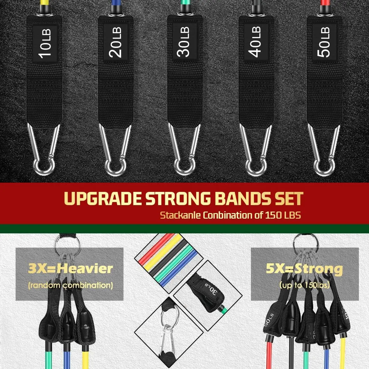 VEICK Resistance Bands, Exercise Bands, Workout Bands Set for Working Out with Handles for Men Women, Elastic Exercising Bands for Fitness Weights Work Out at Home Gym