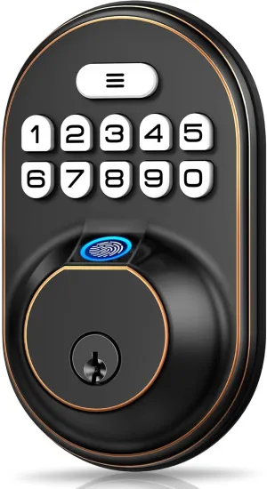 Veise Fingerprint Door Lock, Keyless Entry Keypad Deadbolt, Anti Peeping Password, Auto Lock, Easy Install, Oil Rubbed Bronze