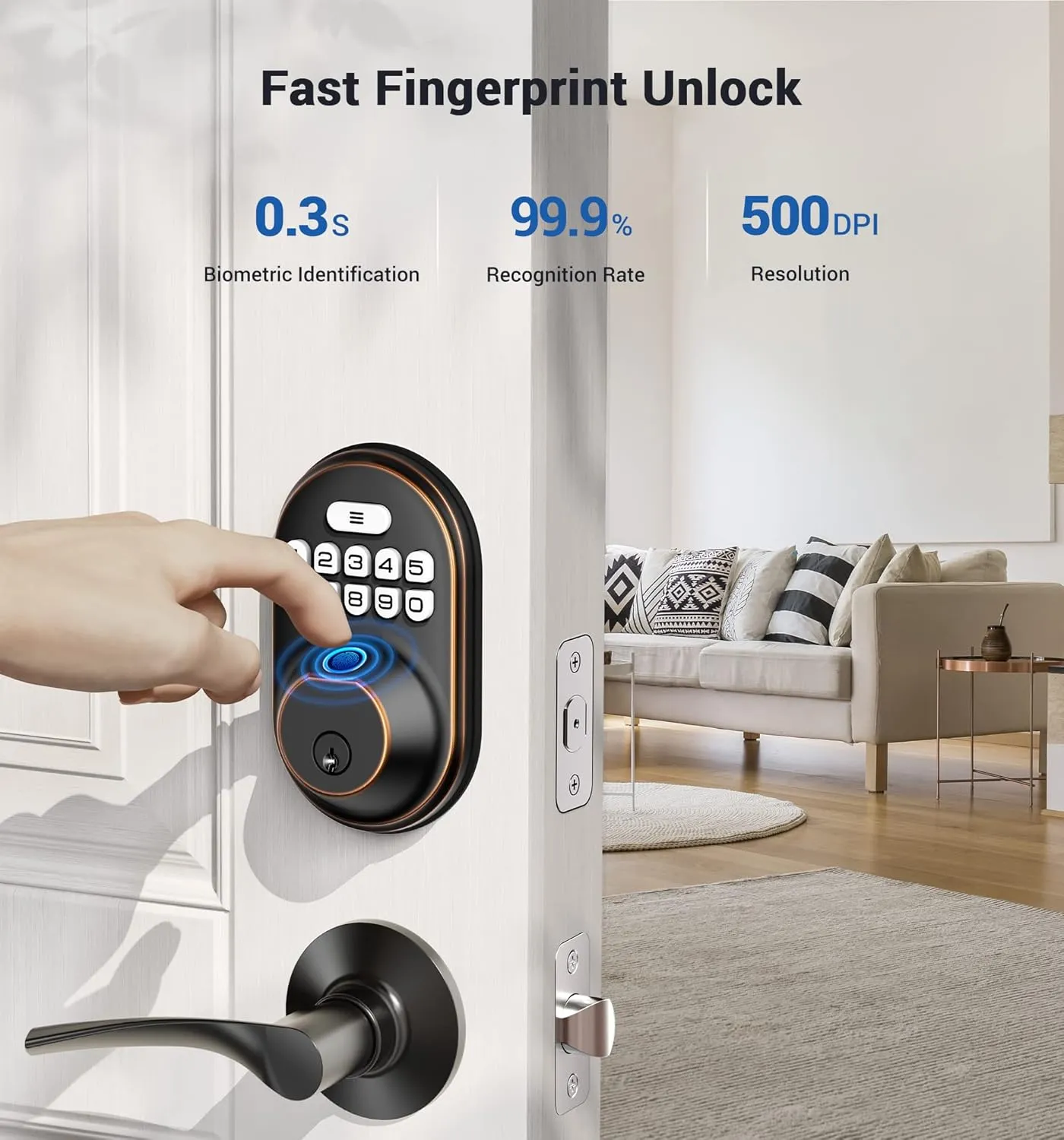 Veise Fingerprint Door Lock, Keyless Entry Keypad Deadbolt, Anti Peeping Password, Auto Lock, Easy Install, Oil Rubbed Bronze