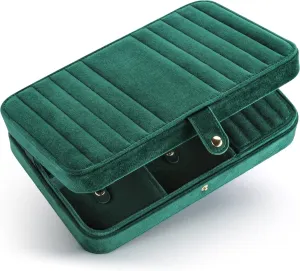 VELORIA Jewelry Box, Premium Velvet Travel Jewelry Organizers & Storage, Dust-Proof, Scratch-Resistant Jewelry Box for Necklace Bracelet Bangle, Portable Luxury Gift for Women & Girls (Emerald green)