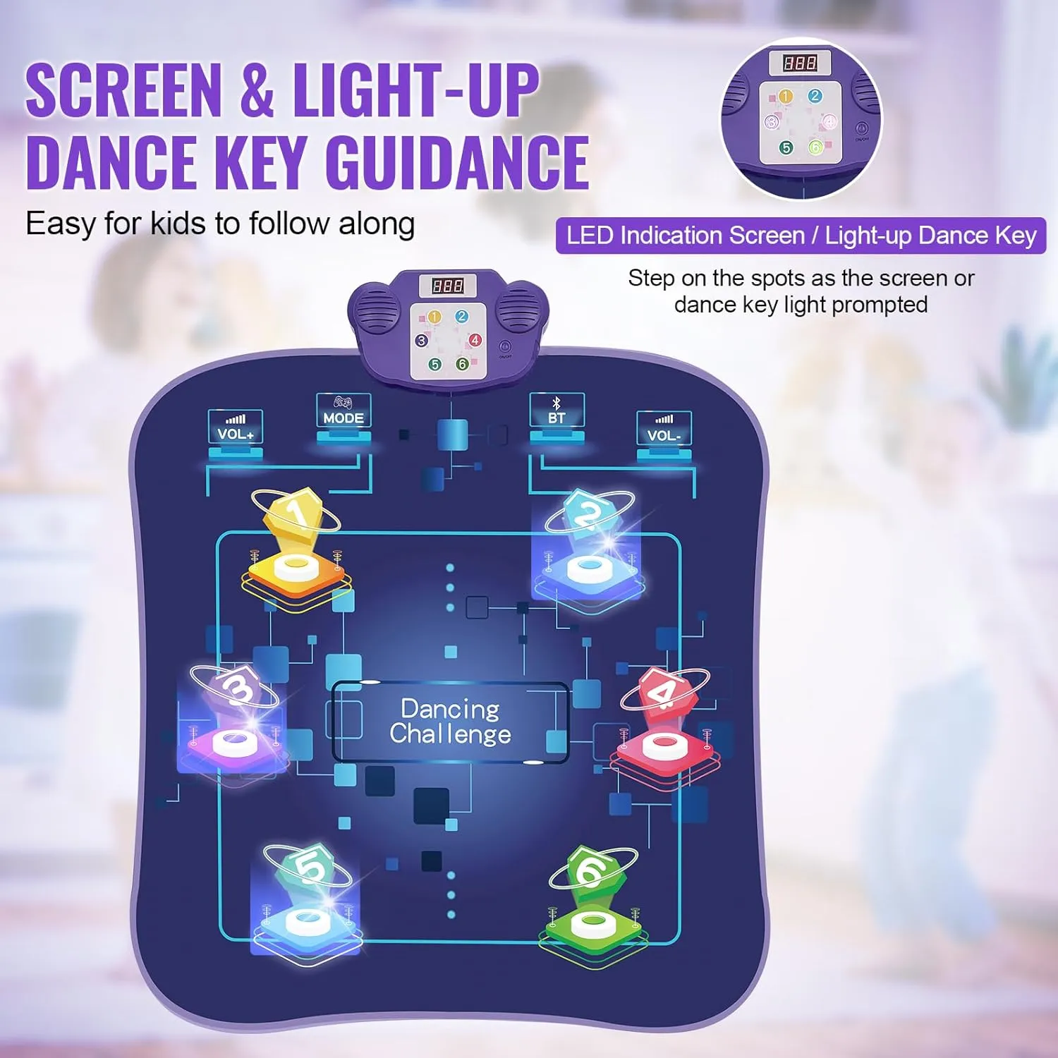 VEVOR Dance Mat, 6-Button Dance Mixer Rhythm Step Play Mat, Electronic Dance Pad with Wireless Bluetooth, LED Lights, 5 Game Modes, Adjustable Volume, Built-in Music, Toys Gifts for 3  Year Old Girls