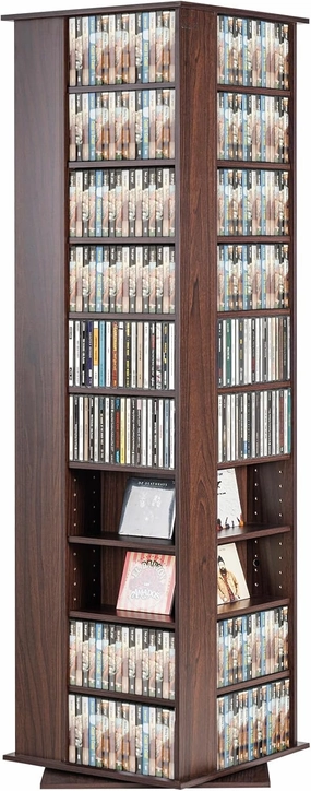 VEVOR Media Storage Cabinet, 34 Compartments Rotating Media Tower, Protects & Organizes Music, Movie, Video Games or Memorabilia Collections- Espresso