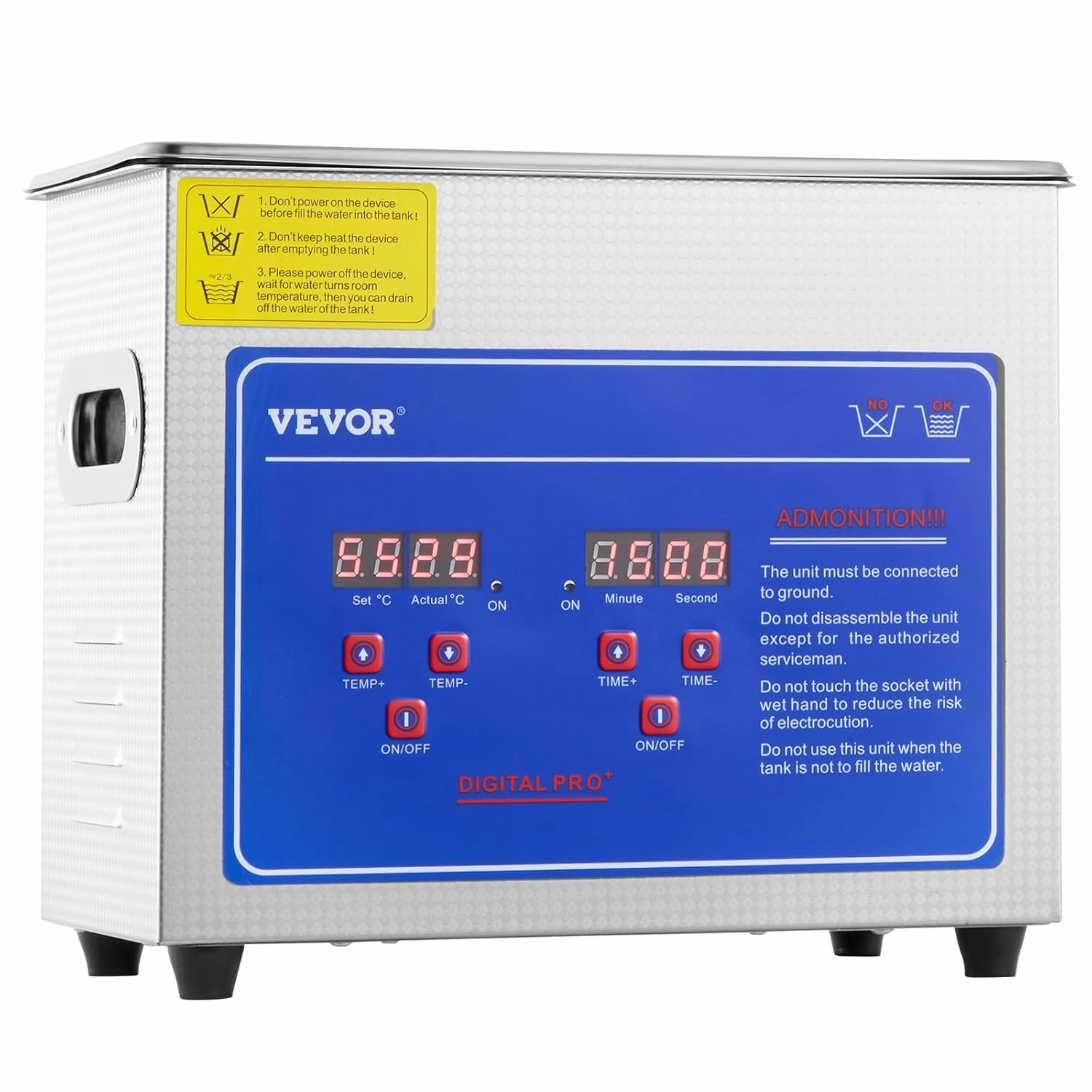 VEVOR Ultrasonic Cleaner with Digital Timer & Heater, Professional Ultra Sonic Jewelry Cleaner, Stainless Steel Heated Cleaning Machine for Glasses Watch Rings Small Parts Circuit Board (3L)