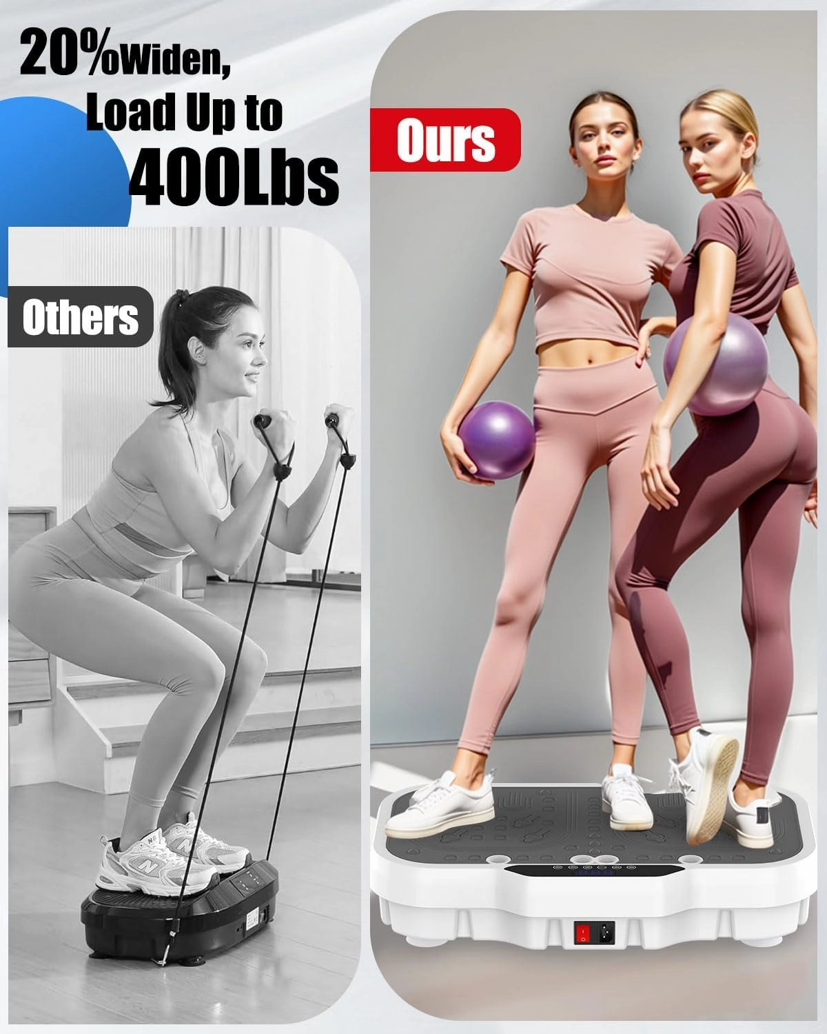 Vibration Plate Exercise Machine, 8000 Vibrations/min Adjustable Fitness Platform, 400 Lbs Capacity Whole Body Workout Extra Large Size Platform with Bluetooth for Weight Loss, Women & Men