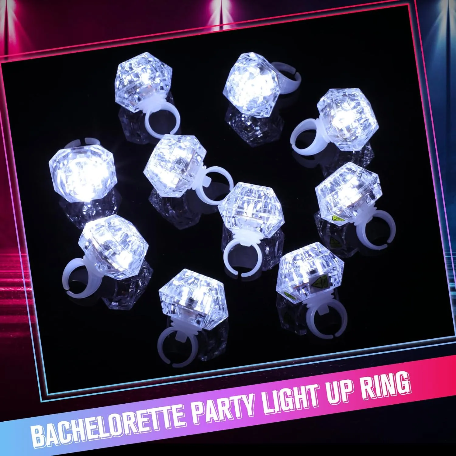 Vicenpal 50 Pack Flashing LED Light up Rings Operation Christmas Bachelorette Party Decorations Plastic Glow Toy Rings for Bridal Shower Game Wedding Birthday Halloween Party Favors