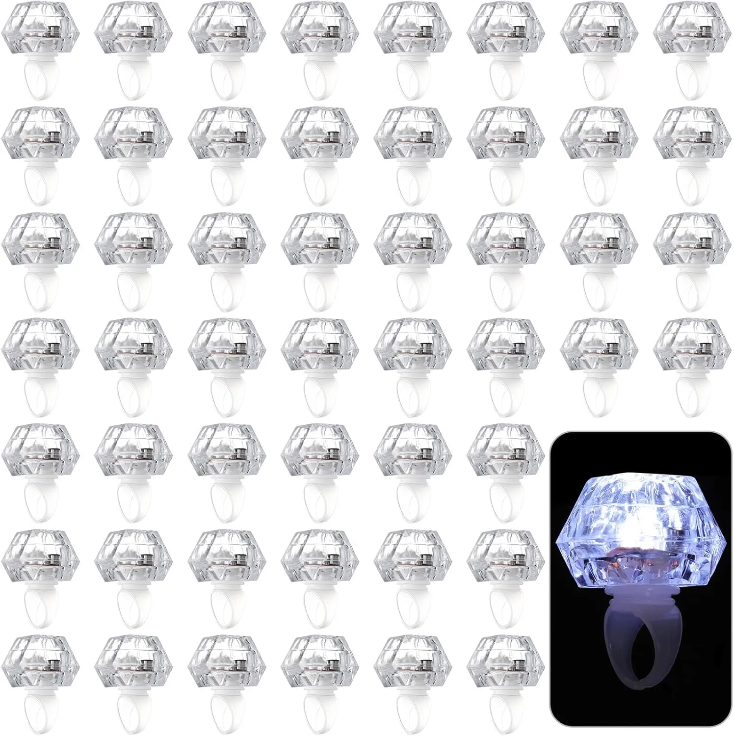 Vicenpal 50 Pack Flashing LED Light up Rings Operation Christmas Bachelorette Party Decorations Plastic Glow Toy Rings for Bridal Shower Game Wedding Birthday Halloween Party Favors