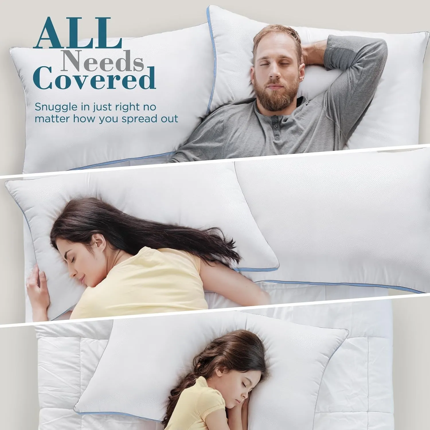 viewstar Bed Pillows Standard Size Set of 2, Hotel Cooling Down Alternative Gusseted Pillows for Side, Back, or Stomach Sleepers, Light Blue