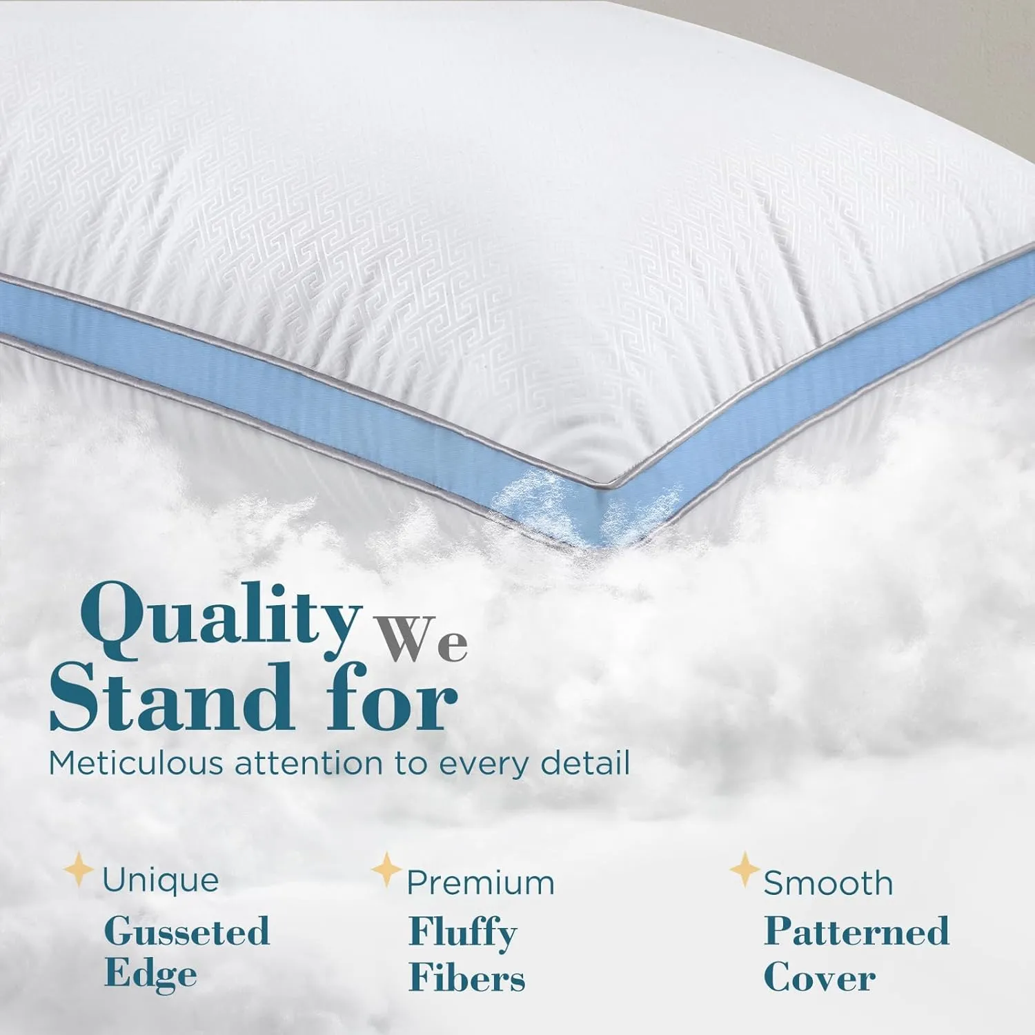 viewstar Bed Pillows Standard Size Set of 2, Hotel Cooling Down Alternative Gusseted Pillows for Side, Back, or Stomach Sleepers, Light Blue