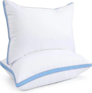viewstar Bed Pillows Standard Size Set of 2, Hotel Cooling Down Alternative Gusseted Pillows for Side, Back, or Stomach Sleepers, Light Blue