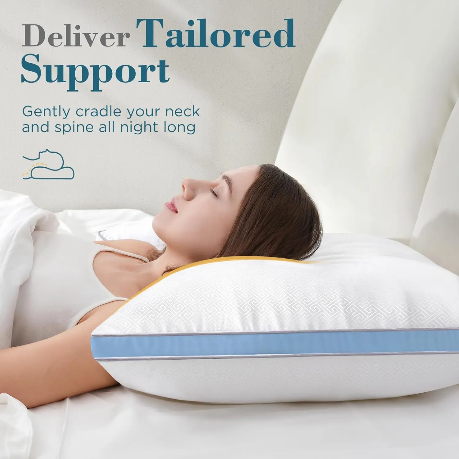 viewstar Bed Pillows Standard Size Set of 2, Hotel Cooling Down Alternative Gusseted Pillows for Side, Back, or Stomach Sleepers, Light Blue