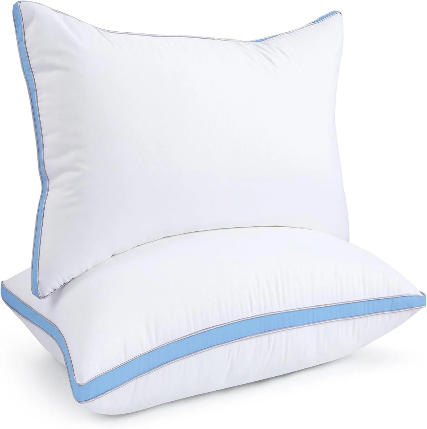 viewstar Bed Pillows Standard Size Set of 2, Hotel Cooling Down Alternative Gusseted Pillows for Side, Back, or Stomach Sleepers, Light Blue