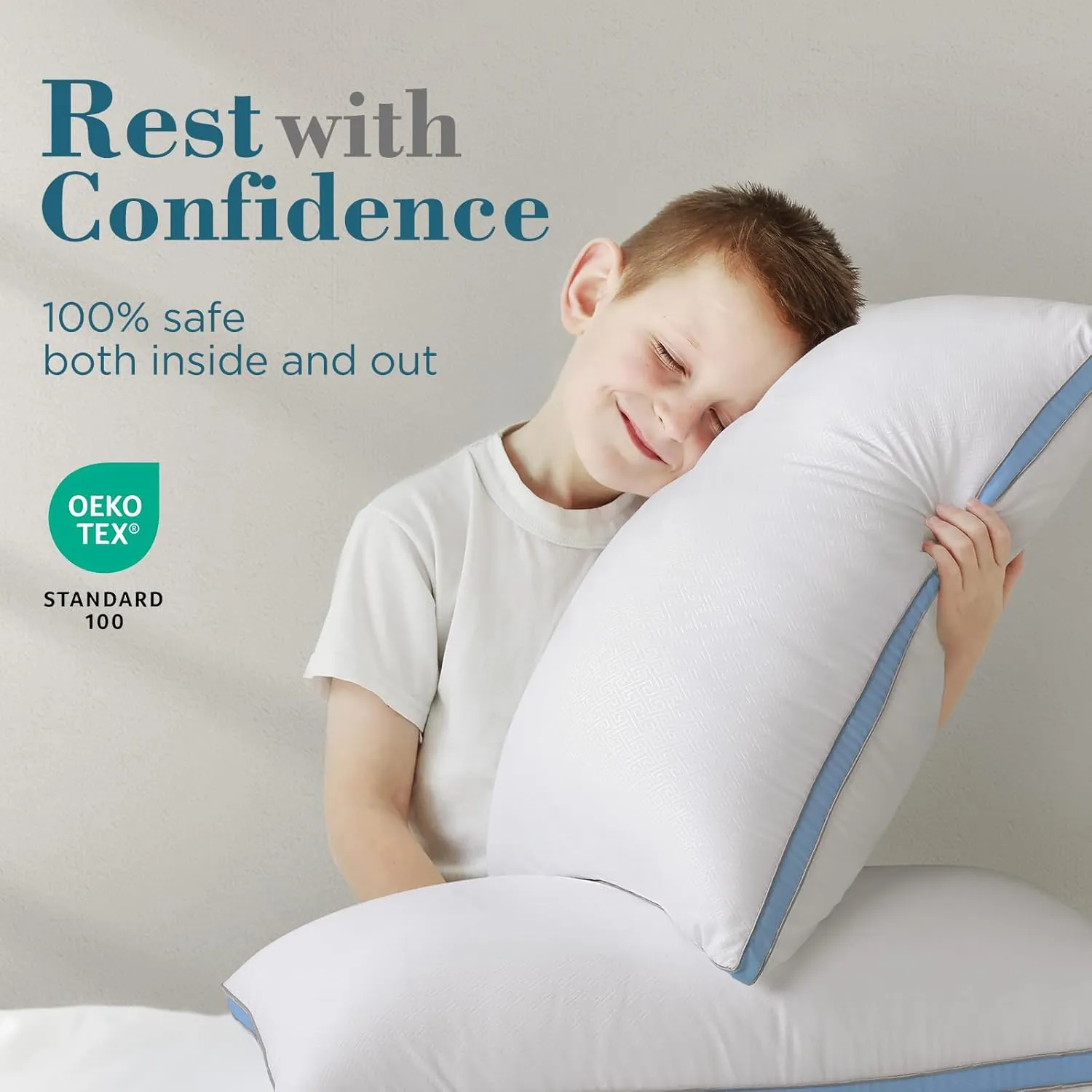 viewstar Bed Pillows Standard Size Set of 2, Hotel Cooling Down Alternative Gusseted Pillows for Side, Back, or Stomach Sleepers, Light Blue