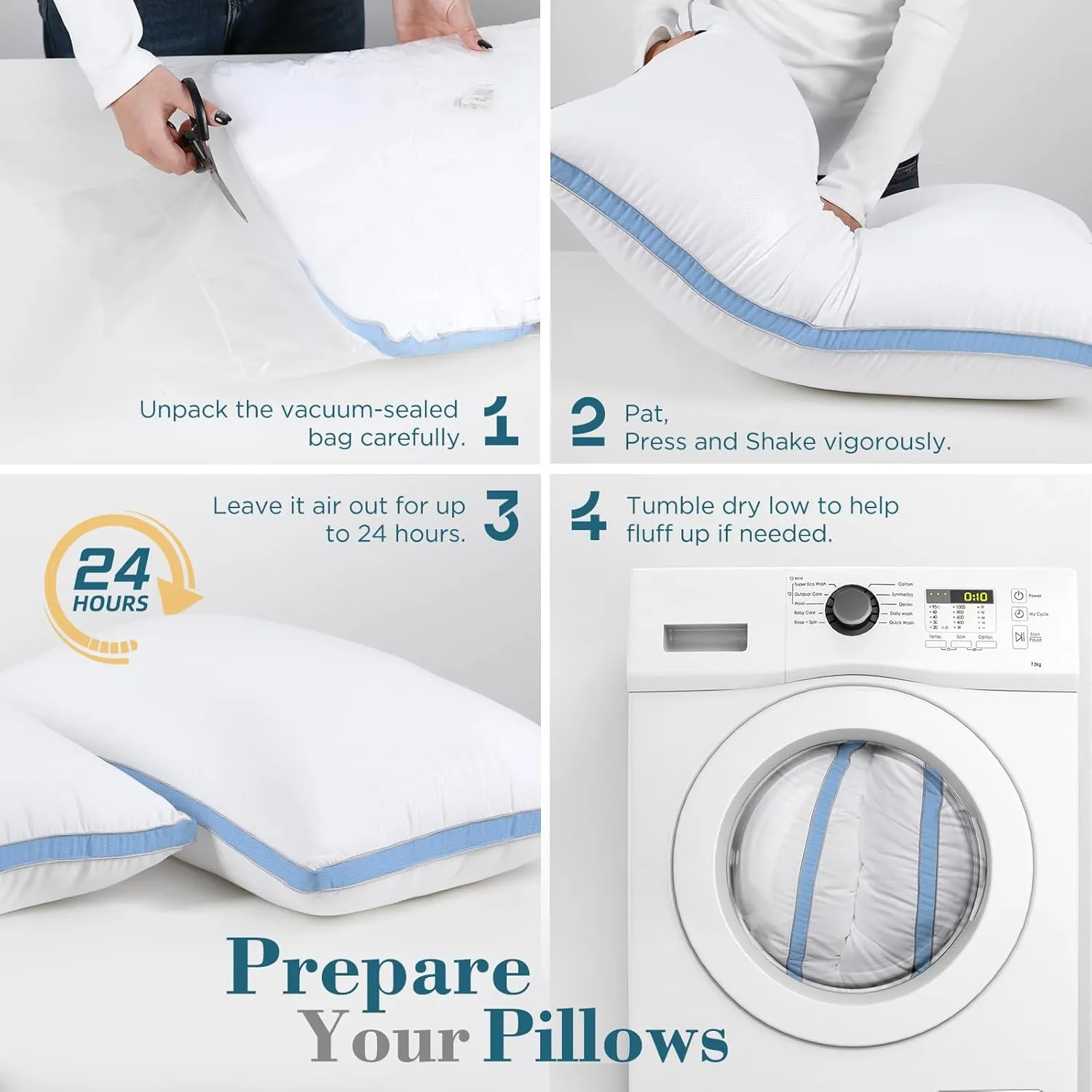 viewstar Bed Pillows Standard Size Set of 2, Hotel Cooling Down Alternative Gusseted Pillows for Side, Back, or Stomach Sleepers, Light Blue