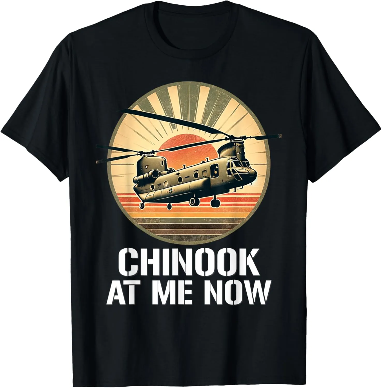 Vintage CH-47 Chinook Military Helicopter T-Shirt - Black, Small, Unisex-Adults, Short Sleeve, Crew Neck, T-Shirt