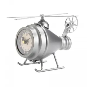 Vintage-Look Desk Clock - Silver Helicopter
