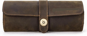 Vintage Leather Watch Case Circular Buckle Storage Box Watch Frame