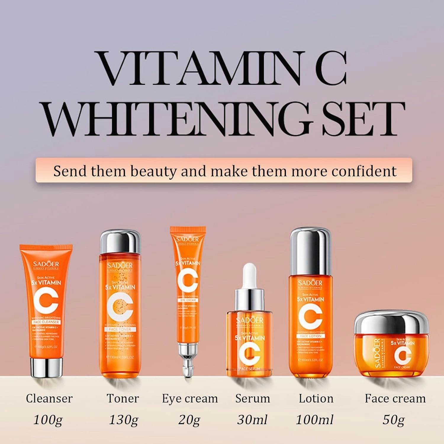 Vitamin C Skincare Set, 6-In-1 Skincare Gift Set With Cleanser, Toner, Serum, Moisturizer, Eye Cream & Body Lotion for Anti-Aging, Anti-Wrinkle（Unique Gift for Women） (6-In-1 Skincare Set)