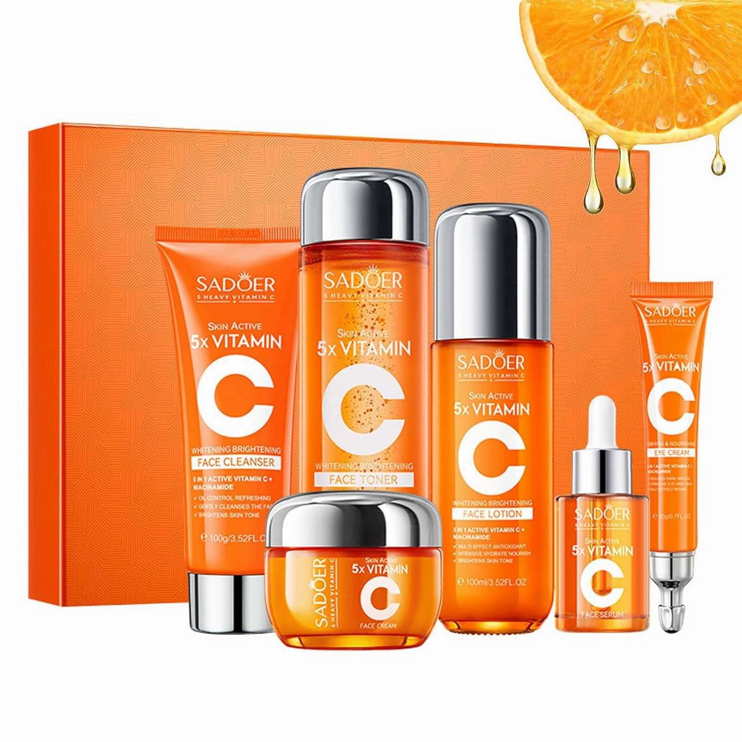Vitamin C Skincare Set, 6-In-1 Skincare Gift Set With Cleanser, Toner, Serum, Moisturizer, Eye Cream & Body Lotion for Anti-Aging, Anti-Wrinkle（Unique Gift for Women） (6-In-1 Skincare Set)