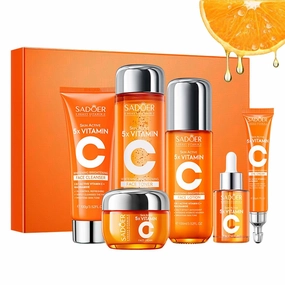 Vitamin C Skincare Set, 6-In-1 Skincare Gift Set With Cleanser, Toner, Serum, Moisturizer, Eye Cream & Body Lotion for Anti-Aging, Anti-Wrinkle（Unique Gift for Women） (6-In-1 Skincare Set)