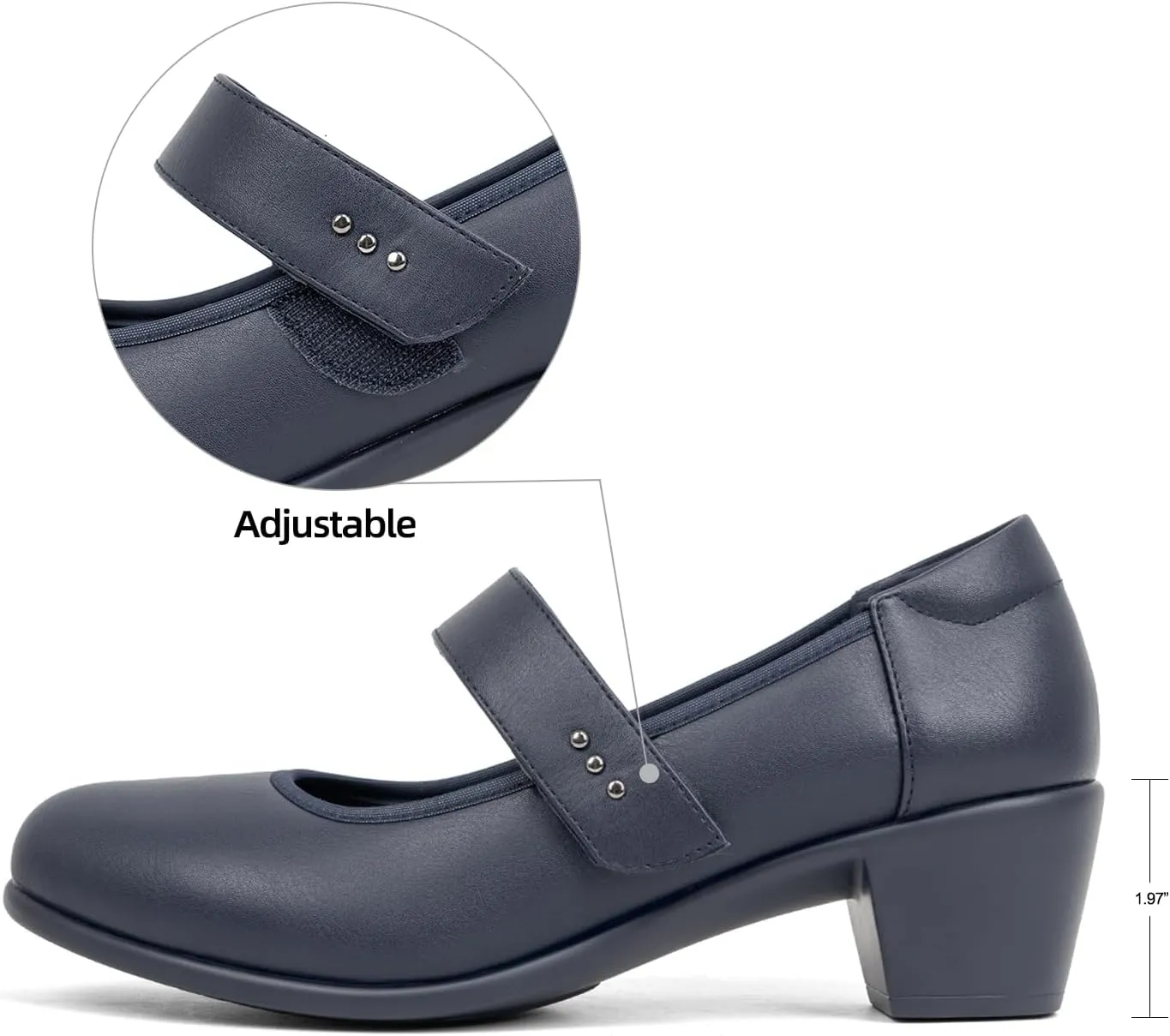 VJH confort Women's Mary Jane Pumps Low Block Chunky Heel Round Toe Dress Work Comfortable Shoes