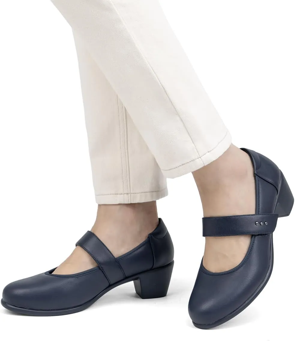 VJH confort Women's Mary Jane Pumps Low Block Chunky Heel Round Toe Dress Work Comfortable Shoes