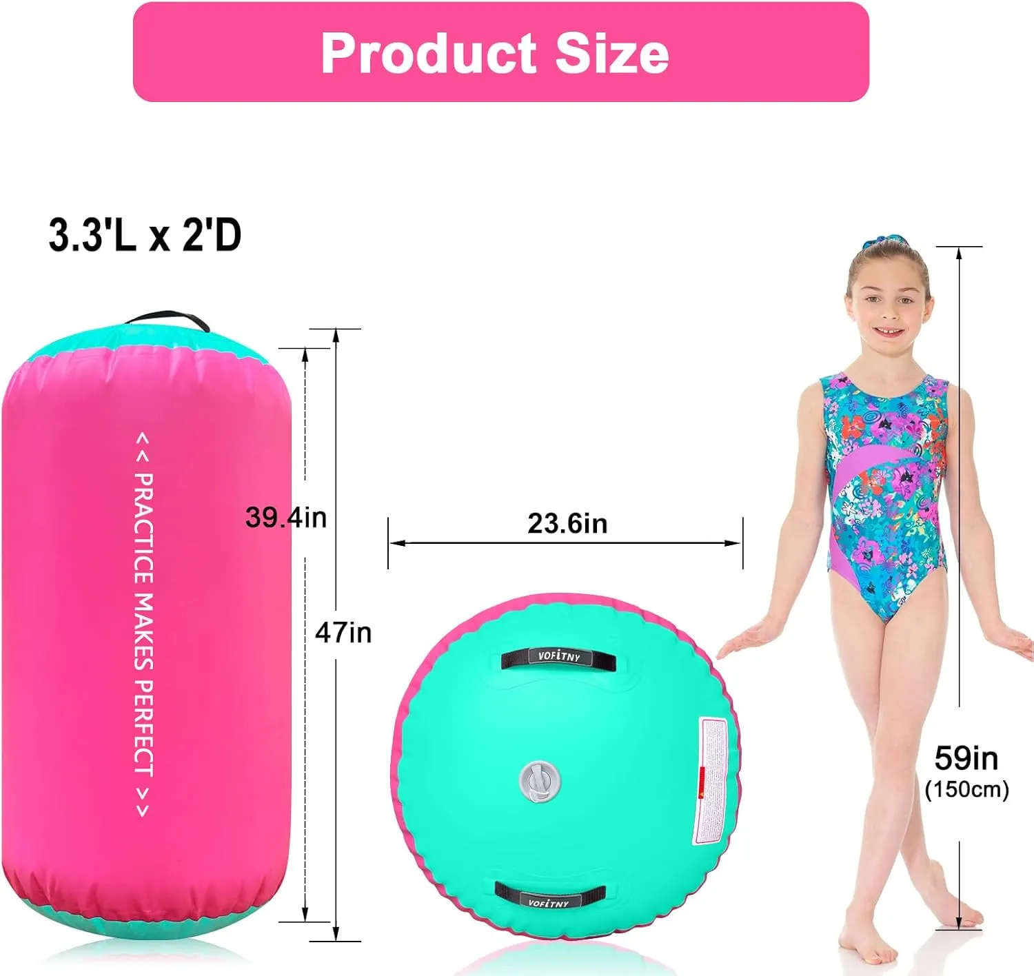 VOFiTNY Inflatable Gymnastics Air mat Tumbling Track with Air Barrel Octagon Mat with Pump for Home/Gym