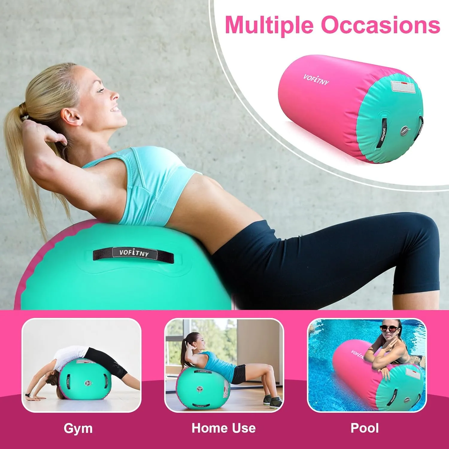VOFiTNY Inflatable Gymnastics Air mat Tumbling Track with Air Barrel Octagon Mat with Pump for Home/Gym