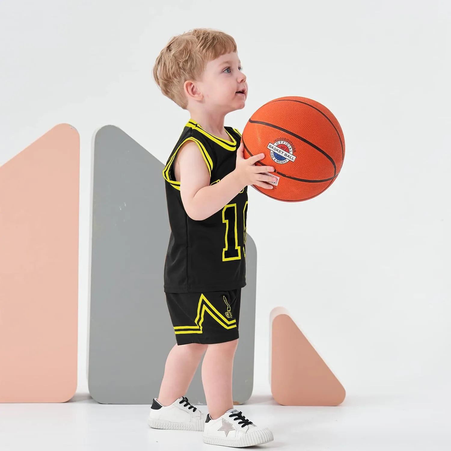 Volunboy Kids Sports Shorts Sets Boys Jerseys Tracksuit 2 Piece Basketball Performance Tank Top and Mesh Shorts Set