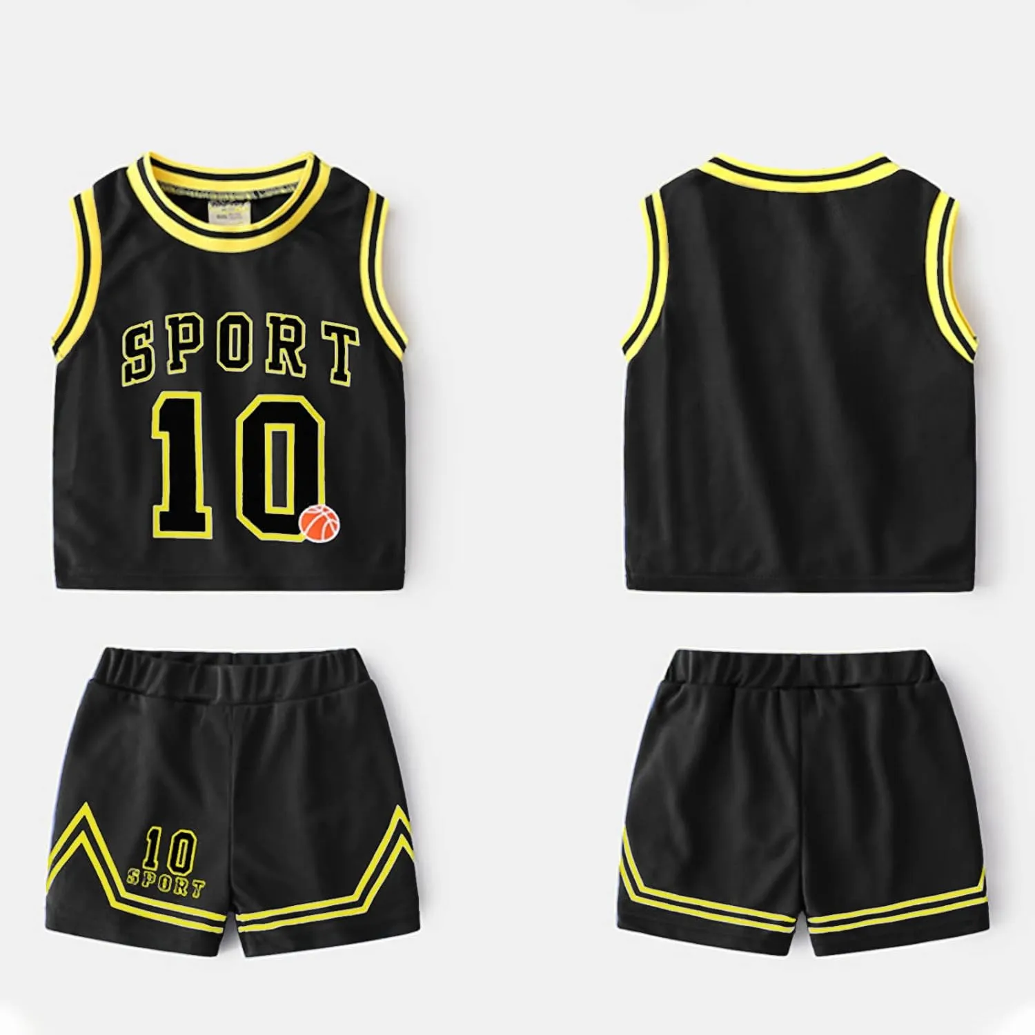 Volunboy Kids Sports Shorts Sets Boys Jerseys Tracksuit 2 Piece Basketball Performance Tank Top and Mesh Shorts Set