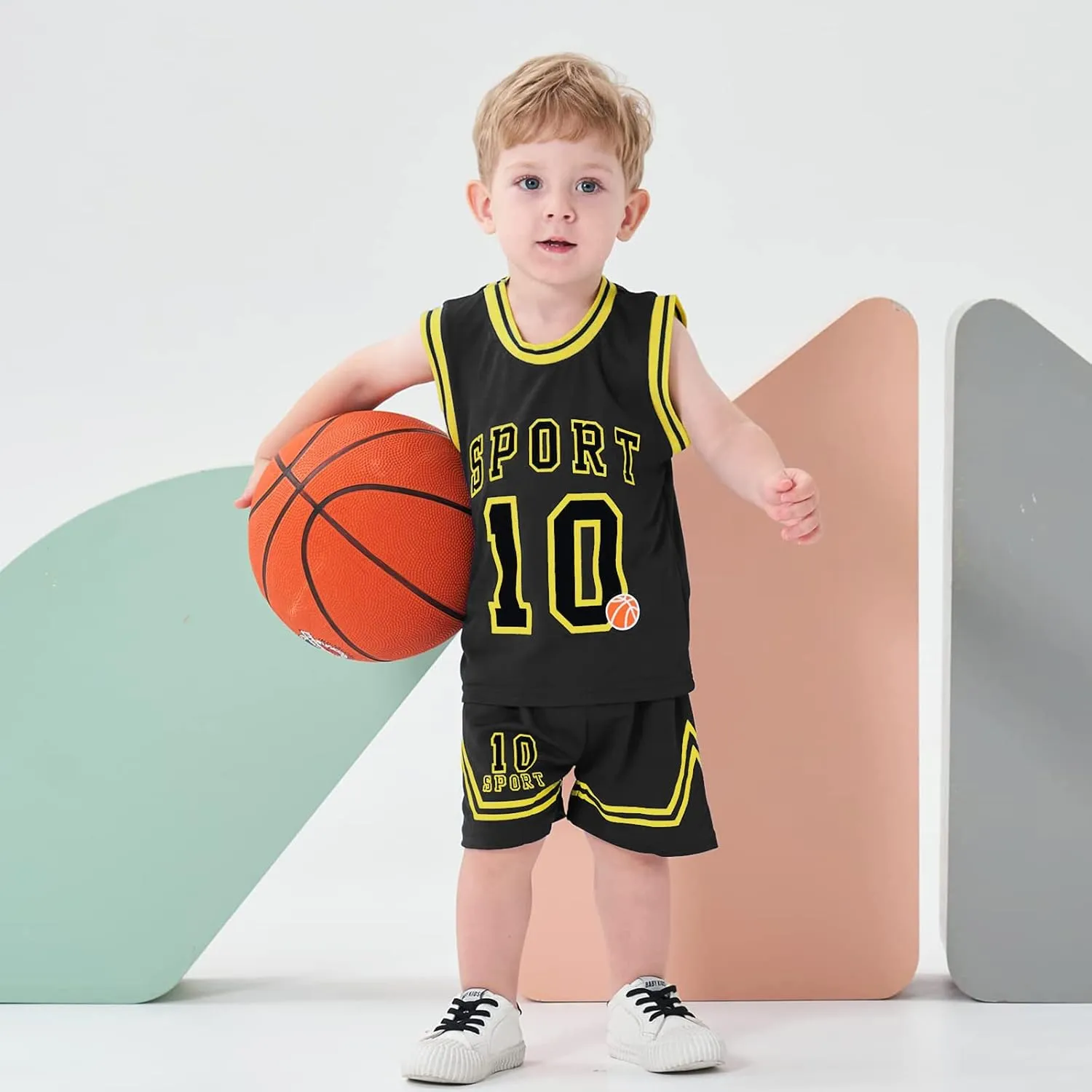 Volunboy Kids Sports Shorts Sets Boys Jerseys Tracksuit 2 Piece Basketball Performance Tank Top and Mesh Shorts Set