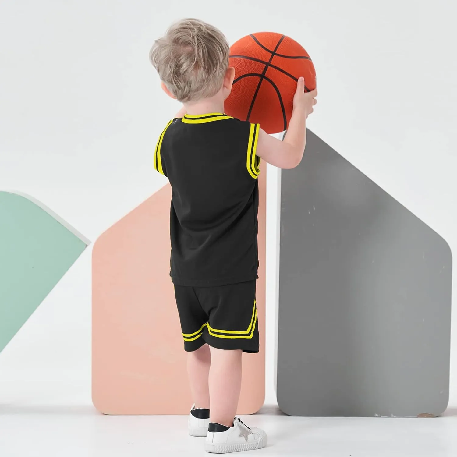 Volunboy Kids Sports Shorts Sets Boys Jerseys Tracksuit 2 Piece Basketball Performance Tank Top and Mesh Shorts Set