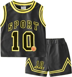 Volunboy Kids Sports Shorts Sets Boys Jerseys Tracksuit 2 Piece Basketball Performance Tank Top and Mesh Shorts Set