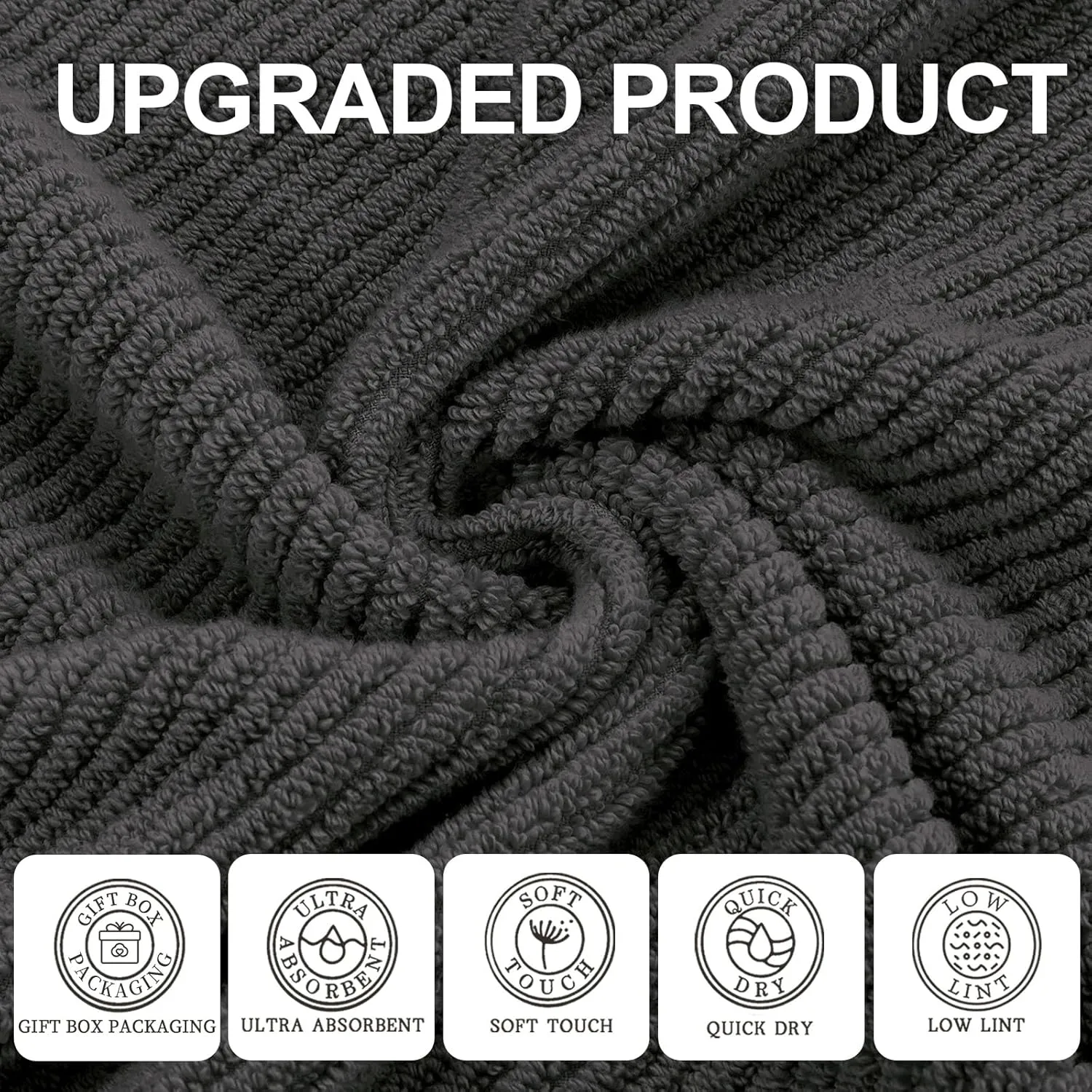 VOOVA & MOVAS Gray Towels - 100% Cotton | Lightweight | Quick Dry | Thick | Soft, Towel Set of 6, 2 Large Bath 30" x 56", 2 Hand 18" x 28", 2 Washcloths 13" x 13", Towel Gift Set, Dark Grey