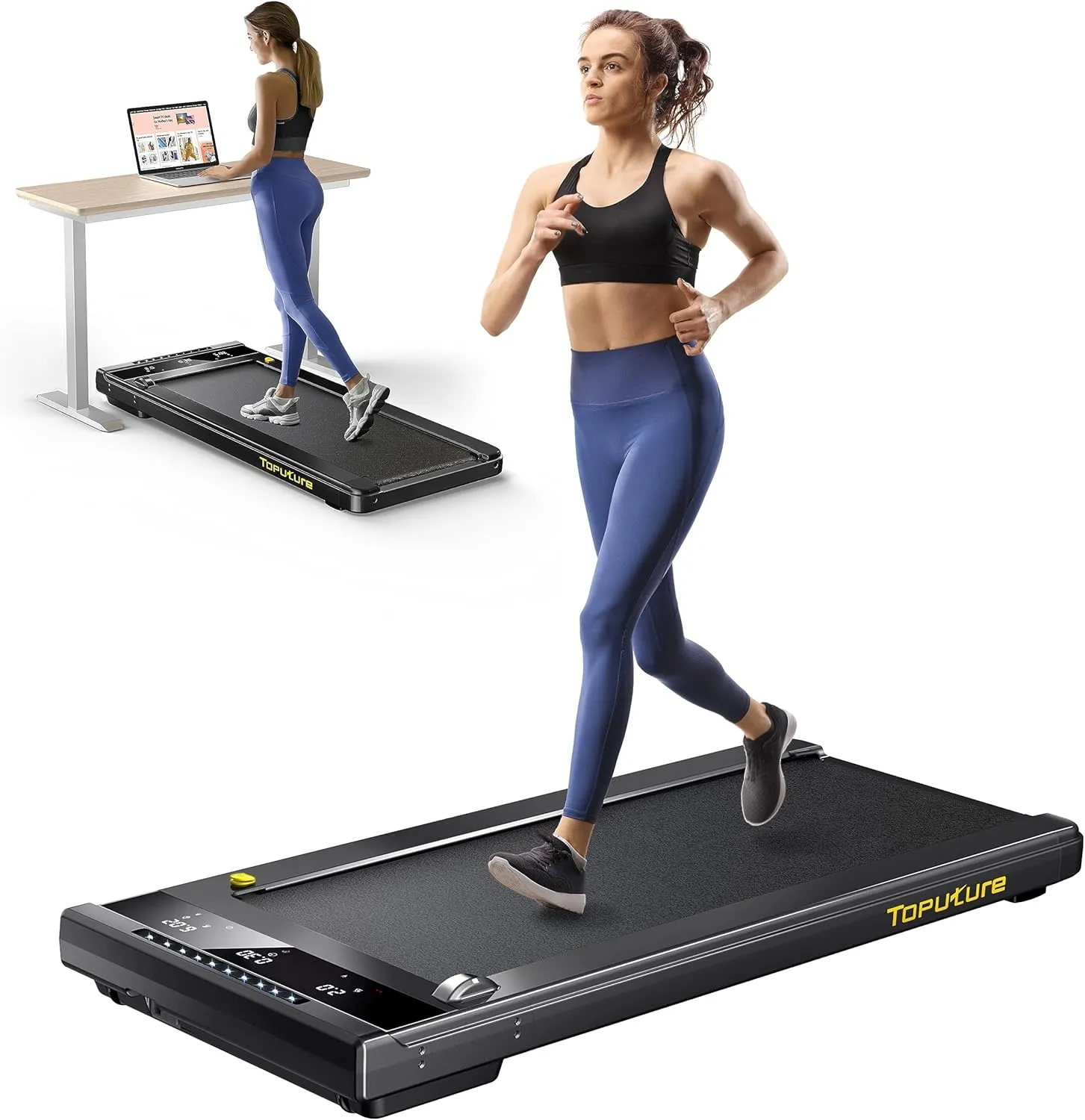 Walking Pad, Under Desk Treadmill for Home/Office with App & Remote Control, LED Touch Screen, Small Portable Walking Jogging Running Machine, 300lbs Capacity Compact Walking Treadmills, Assembly Free