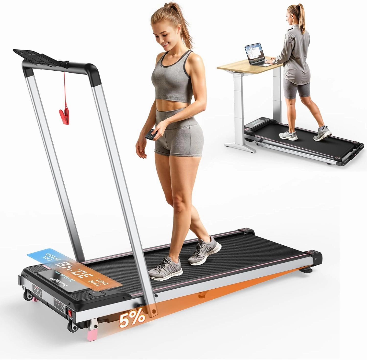 Walking Pad Treadmill with Incline, 2.5 HP Under Desk Treadmill for Home Office Small Spaces, 3 in 1 Walking pad with Handle bar, LED Display
