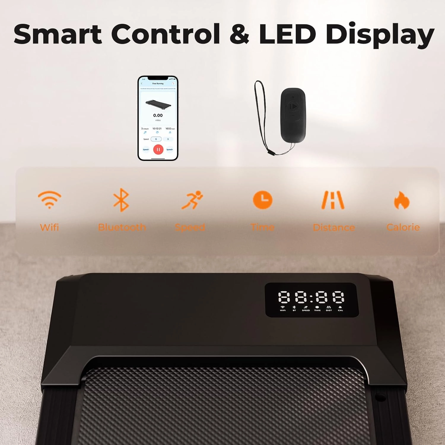Walking Pad, Under Desk Treadmill, Mini Portable Treadmill with App and Remote Control, 2.2 HP Quiet Walking Jogging Machine for Office Home Use, 250 Lbs Capacity