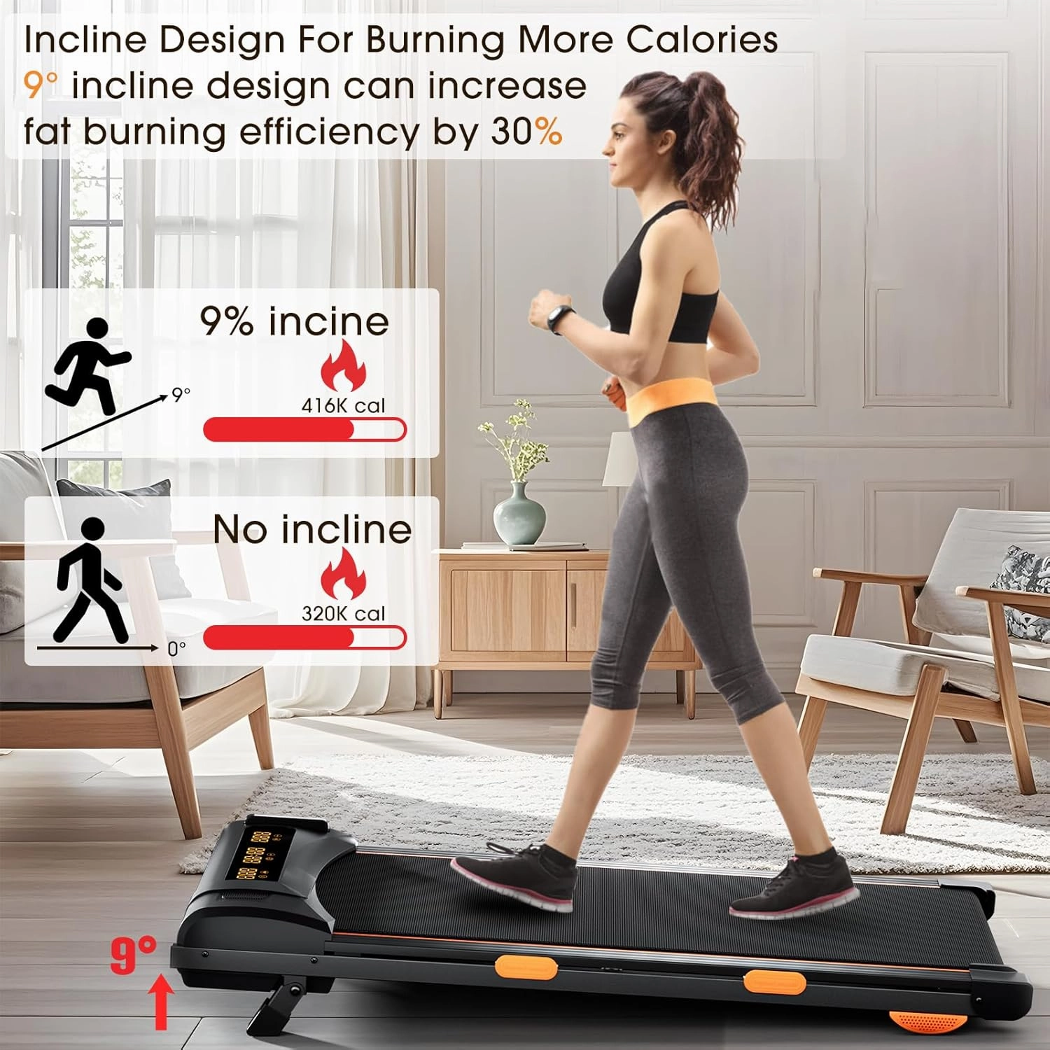 Walking Pad with Incline, Under Desk Treadmill for Home Office, 2.5HP Compact Portable Small Treadmill Save Space, 3 in 1 Mini Running Pad with APP and LED Display, 300lbs Capacity